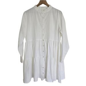 Alice Walk White Linen Tiered Mini Dress Band Collar Size L NWT